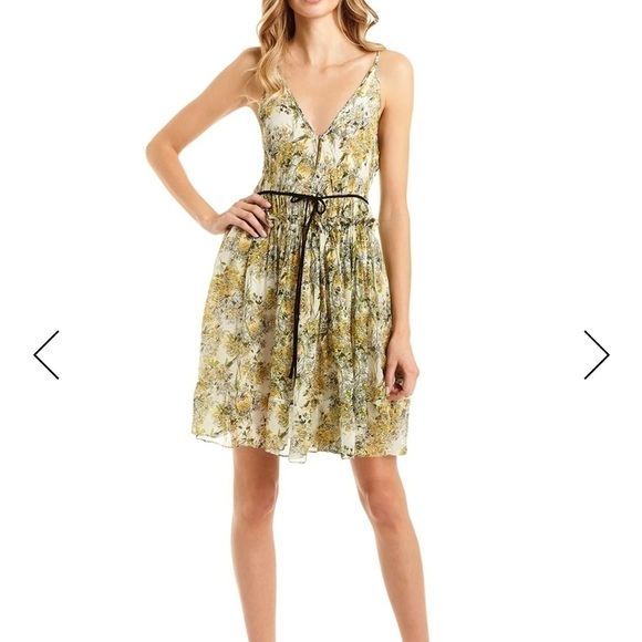 Nieman Marcus Secret Mission Silk Yellow Ditzy Floral Pleated Benazir Mini Dress - Picture 7 of 10